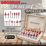 "BOSSMAN" ROUTER BIT SET 15PCS x 6.35mm (1/4'') BRB-615