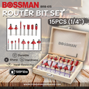 "BOSSMAN" ROUTER BIT SET 15PCS x 6.35mm (1/4'') BRB-615