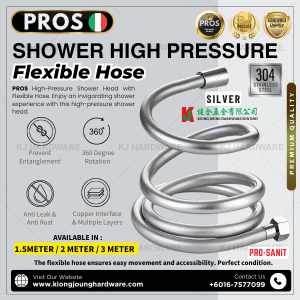 ''PROS''  SHOWER H/PRESSURE FLEX. HOSE SILVER (1.5 MTR/2.0 MTR/3.0 MTR)