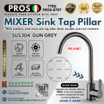 "PROS" SINK TAP PILLAR S/STEEL 779Q [PROS-8797] GUN GREY