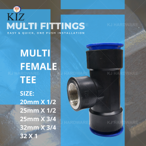 ''KIZ'' MULTI FEMALE TEE 20mm x 1/2'' 25mm x 1/2" 25mm x 3/4" 32mm x 3/4" 32mm x 1"''内牙T头