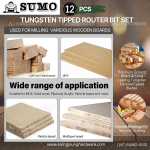 "SUMO" ROUTER BIT SET 12PCS 6.35mm (1/4'') SUMO-0012