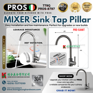 "PROS" SINK TAP PILLAR S/STEEL 779Q [PROS-8797] GUN GREY