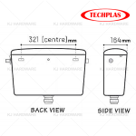 "TECHPLAS"  TOILET CISTERN ELEGEN L/L PVC  3 gal 1001#/1103#胶马桶水箱(白色)