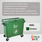 "KINGSJAW"  HDPE DUSTBIN W/WHEEL 120 Ltr 240 Ltr 660 Ltr (GREEN/GREY)