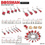 "BOSSMAN" ROUTER BIT SET 15PCS x 6.35mm (1/4'') BRB-615