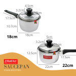 "ZIRAFAH"  SAUCE PAN STAINLESS STEEL  8522  18cm / 22cm白钢长柄锅