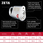 "ZETA"  PADLOCK CHROME MASTER KEY 45mm/55MM ZR45/ZR55 [1pc/set]公用电白吊锁-1头