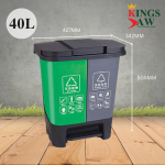 "KINGSJAW" PP PEDAL STEP RECYCLE DUSTBIN 40 LTR (GREY/GREEN) TB-40C